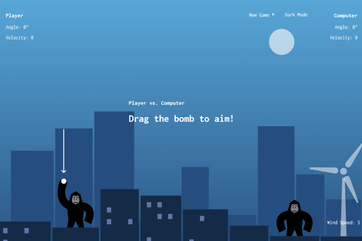 Gorillas Throw Ball Game with HTML Canvas